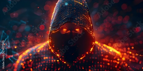 Hooded Figure: Symbol of Cybersecurity Threats and Challenges. Concept Cybersecurity Threats, Hooded Figure, Digital Privacy, Online Vulnerability, Internet Safety