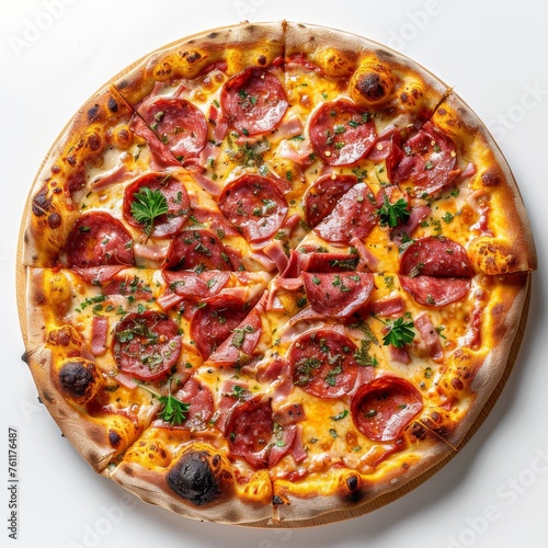 Delicious fresh pizza on a white background. photo