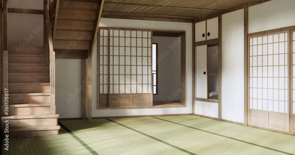 Empty Livingroom japanese deisgn with tatami mat floor. Empty Livingroom japanese deisgn with tatami mat floor.