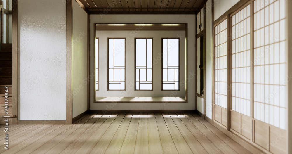Muji style, Empty wooden room,Cleaning japandi room interior