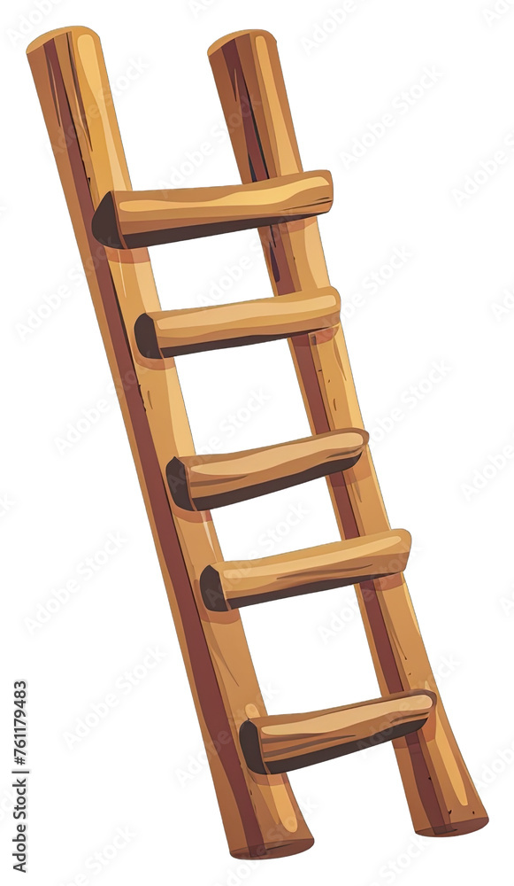 Rounded Rungs Wooden Ladder Classic Access. Isolated on a Transparent Background. Cutout PNG. Rounded Rungs Wooden Ladder Classic Access. Isolated on a Transparent Background. Cutout PNG.