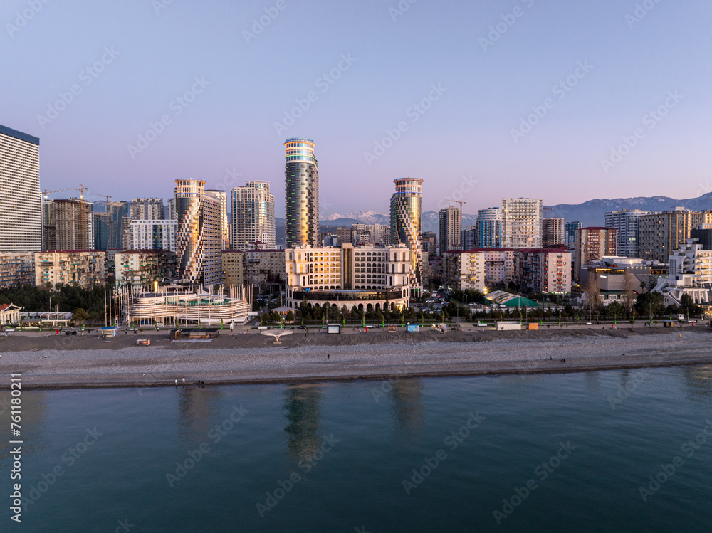 Obraz premium Aerial view of modern luxury hotel Colosseum Marina on Sherif Khimshiashvili street. Batumi, Georgia