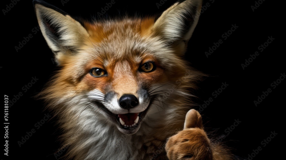 Portrait of friendly fox making thumbs up. Portrait of friendly fox making thumbs up.