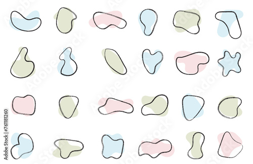 Blob shape organic set. Fluid cooler blob shape vector for abstract design.Irregular random minimal blob form. Abstract watery forms template. Organic blobs set icon on transparent background.