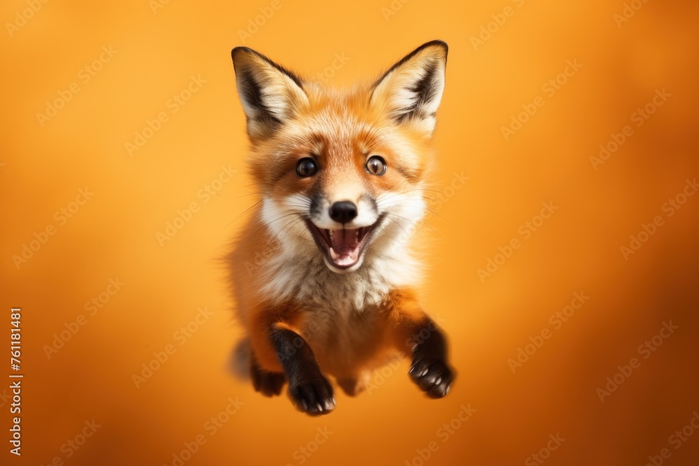 Happy fox jumping and having fun.