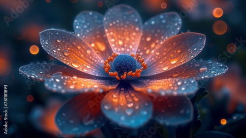 Dew-Kissed Radiance: A Close-Up of a Vibrant Flower with Water Droplets