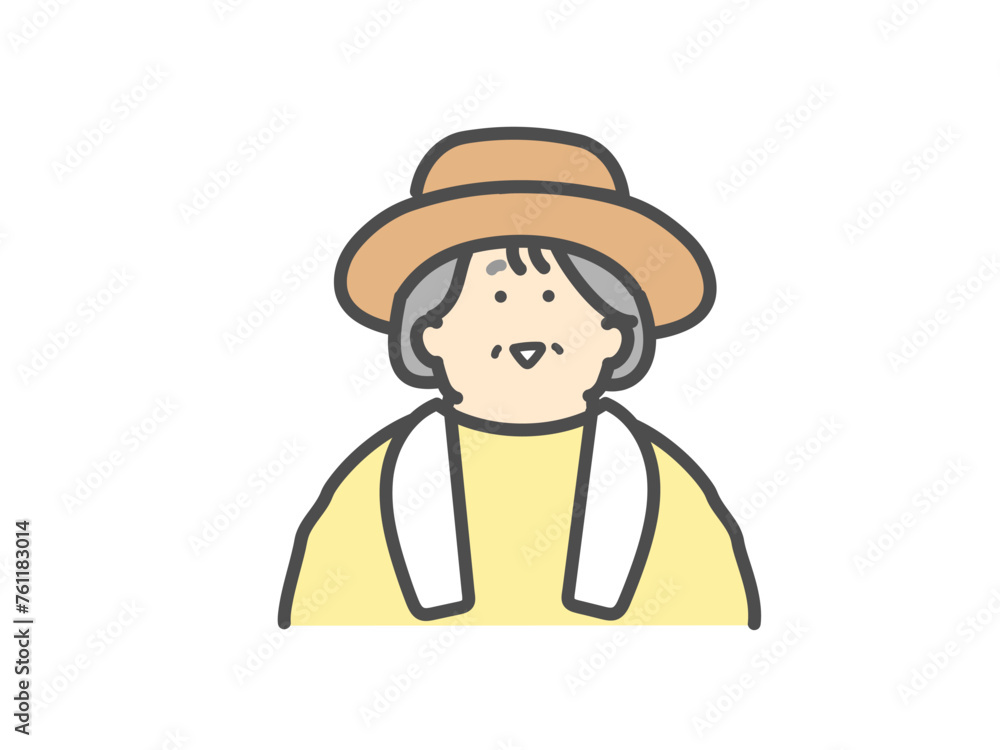 農家で働く笑顔な女性高齢者　シニア　アイコン