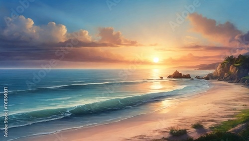 Beautiful sea side landscape in beach at sunset