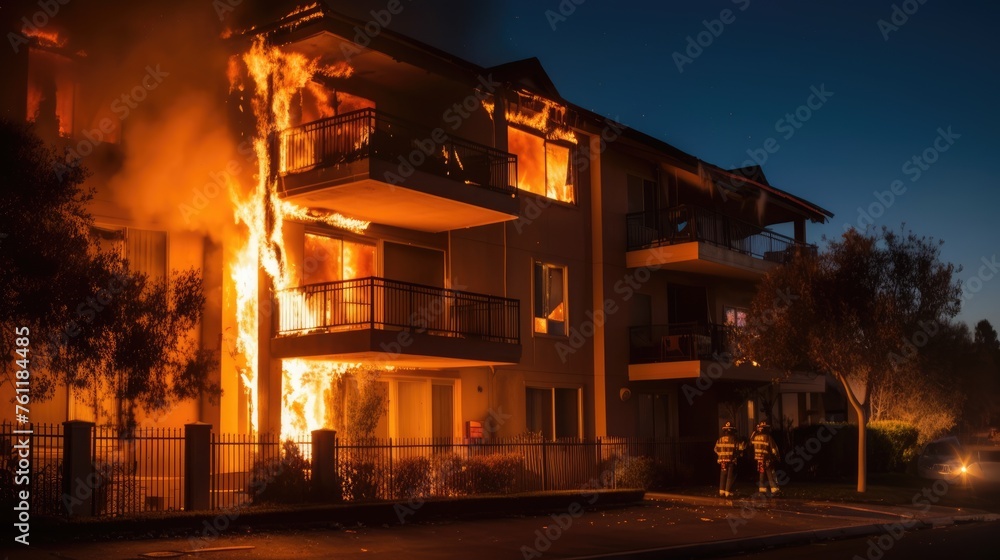 Night fire. Apartment is burning. Night fire. Apartment is burning.