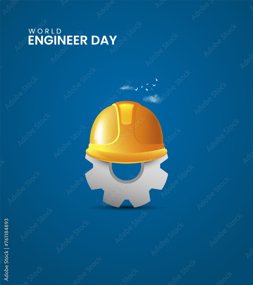 World engineers day, Gear Icons with building, city, town, engineers helmet, Design for social media banner, poster 3D Illustration. World engineers day, Gear Icons with building, city, town, engineers helmet, Design for social media banner, poster 3D Illustration.