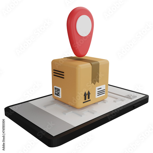 Delivery by GPS phone clipart flat design icon isolated on transparent background, 3D render logistic and delivery concept