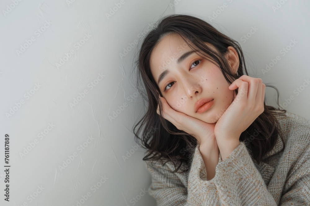 生理痛やストレスで体調が悪い日本人女性(うつ病・食欲不振・パワハラ) 生理痛やストレスで体調が悪い日本人女性(うつ病・食欲不振・パワハラ)