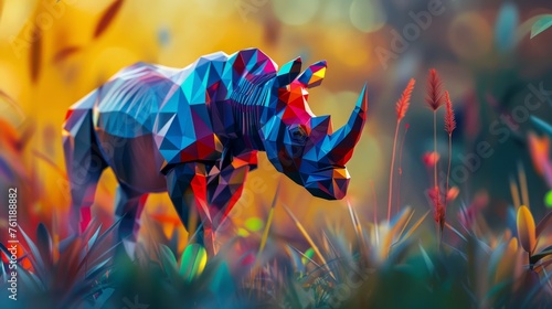 Colorful low poly background highlights geometric animals in animated ecosystem