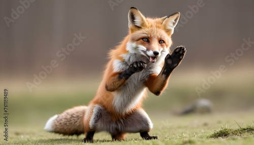 A Fox With Its Paw Raised In A Playful Gesture
