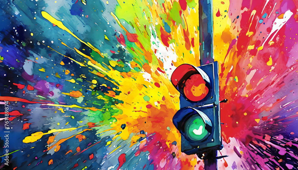 Vibrant traffic light - obrazy, fototapety, plakaty 