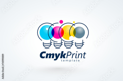 Logo СMYK Print theme. Lamp ink. Template design vector. White background.