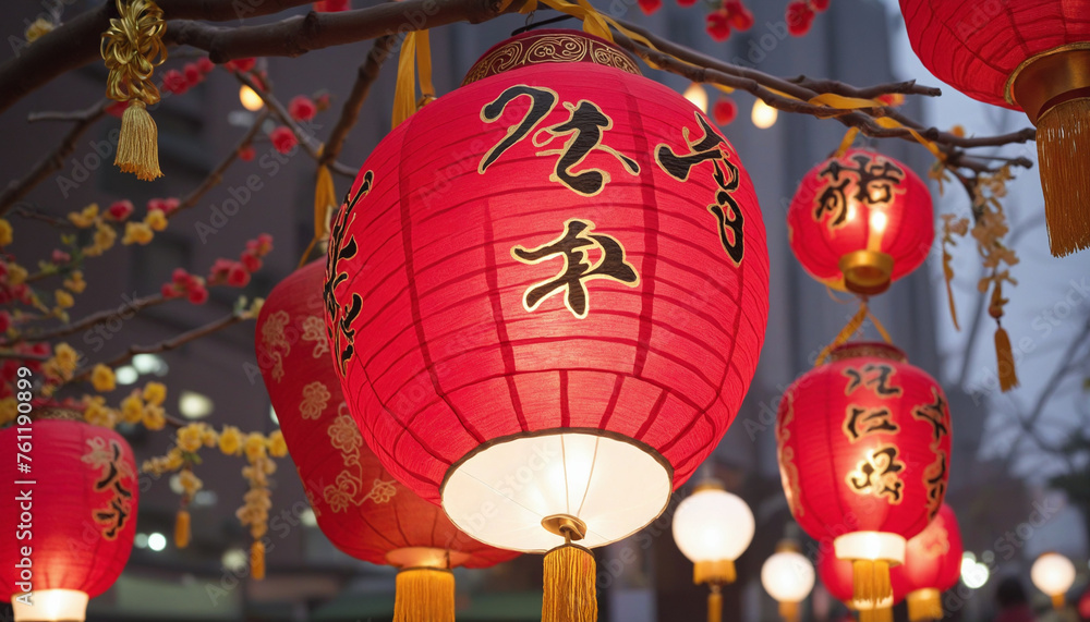 Red Chinese lanterns background 