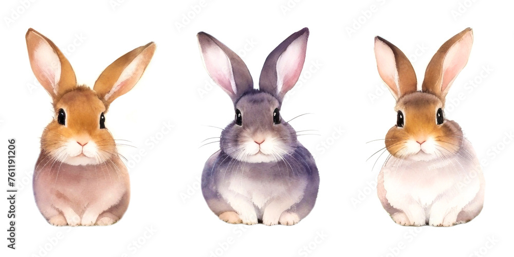 Watercolor Rabbits - Set, isolated on white background. Easter bunny collection. For design and decoration Watercolor Rabbits - Set, isolated on white background. Easter bunny collection. For design and decoration