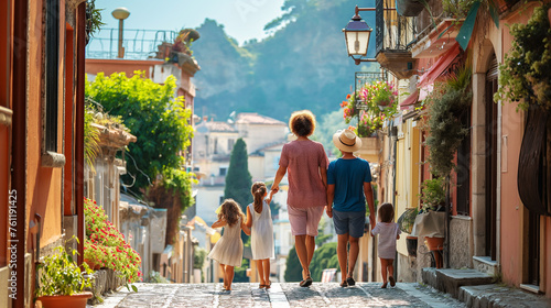 A happy family enjoys summer fun in Southern Italy.