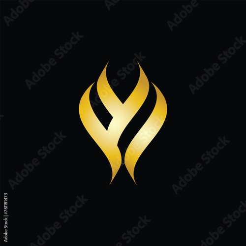 this image is a abstract logo that looks like an expensive coat in golden color that seems elegant and luxurious on a black background and can be used for jewelry or lux item related logotype 