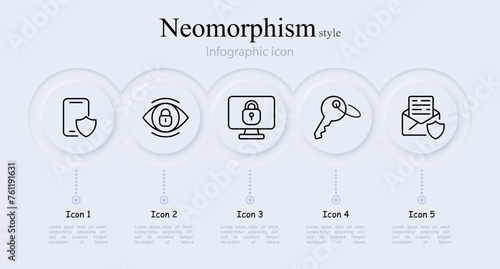 Security line icon set. Smartphone, lock, password, key, corporate email, data, information. Neomorphism style. Vector line icon for Business