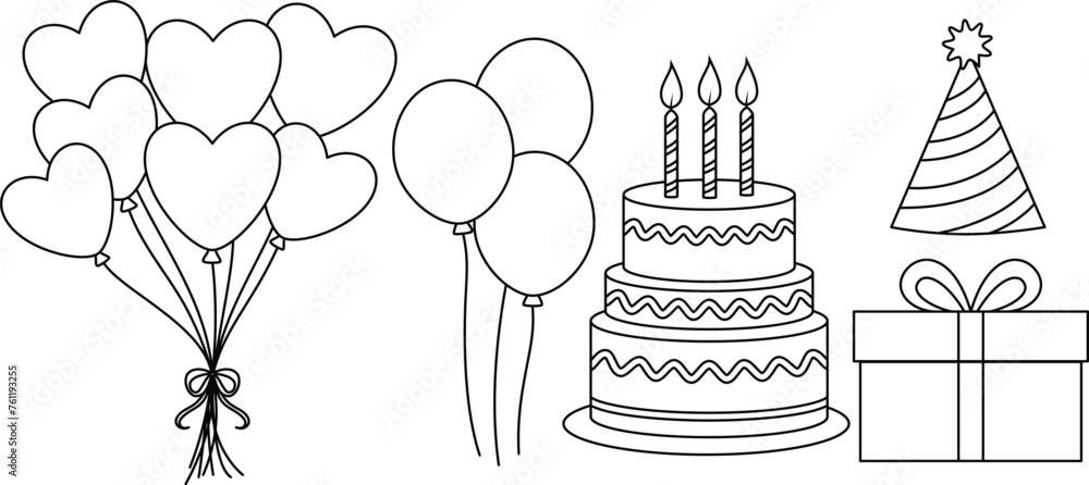 Set of icon birthday coloring page