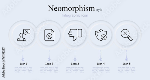 Cancel line icon set. Cross, shield, thumbs down, search, mail, smartphone, monitor, password, verification. Neomorphism style. Vector line icon for Business