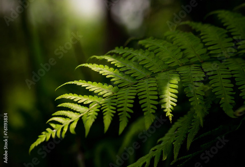 Obraz na plátně A green fern frond unfurls on the forest floor