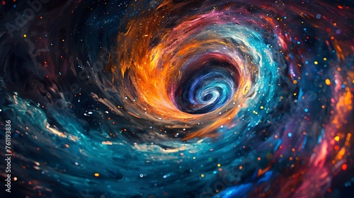 Colorful Space Swirl in Futuristic Style, To provide a visually striking and interesting illustration of space for use as a background, wallpaper