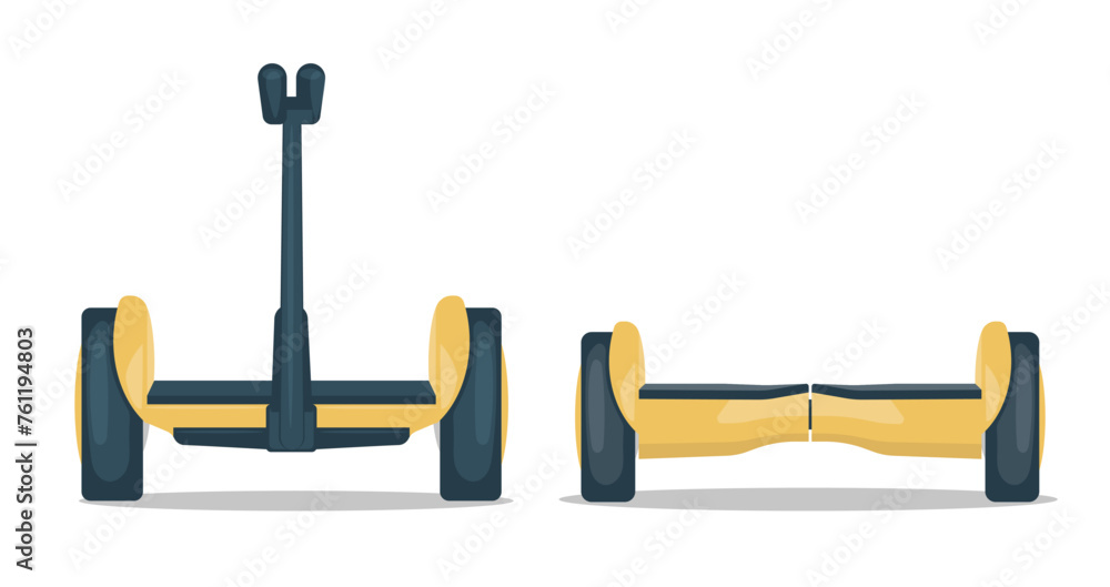 Yellow hover board vector illustration, gyro scooter flat icon, two wheels scooter modern design Yellow hover board vector illustration, gyro scooter flat icon, two wheels scooter modern design