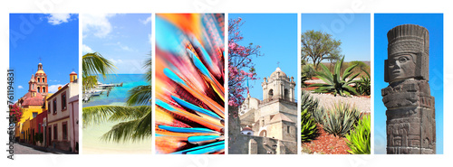 Tableau sur toile Collection of vertical banners with famous landmarks of Mexico