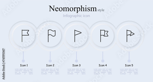 Flag icon set. Coat of arms, country, anthem, banner, symbol, flagpole, pole, ship. Neomorphism style. Vector line icon for business and advertising