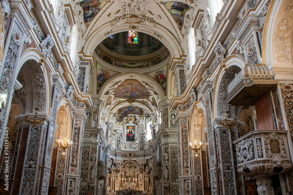 interior of the baroque Jesus church at Palermo interior of the baroque Jesus church at Palermo