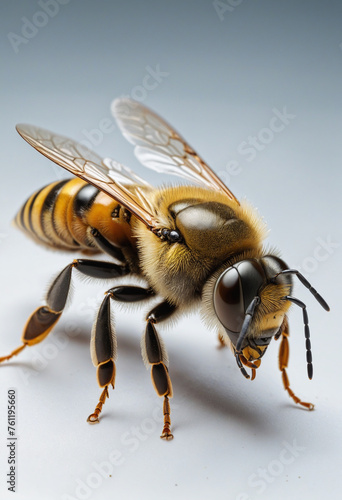 close up of a honey bee isolated on a transparent background