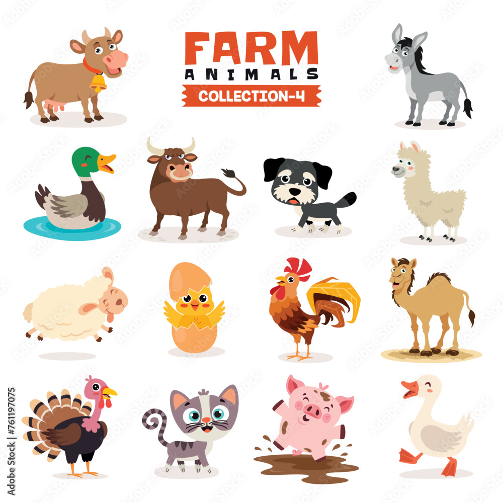 Naklejka premium Set Of Various Farm Animals