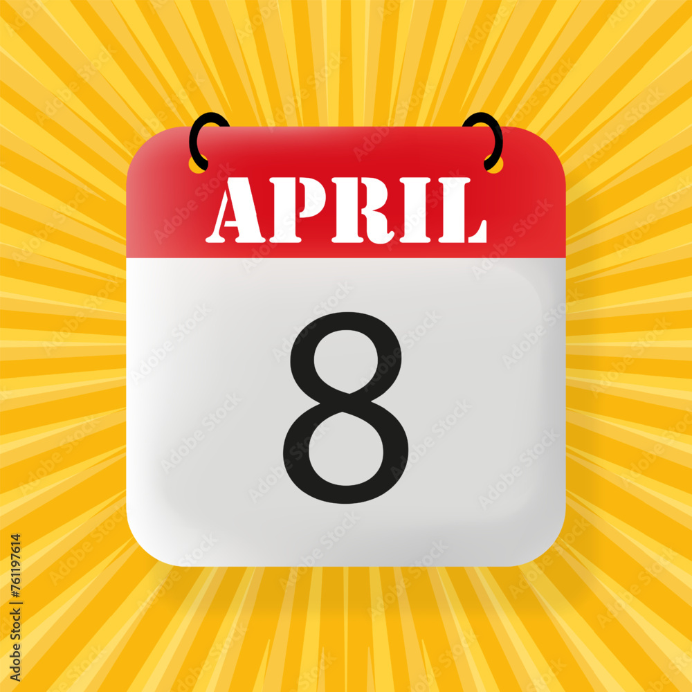 Naklejka premium 8 April. Speech bubble with 8 April. Business concept. 3d illustration. Pop art style. Vector line icon for Business and Advertising