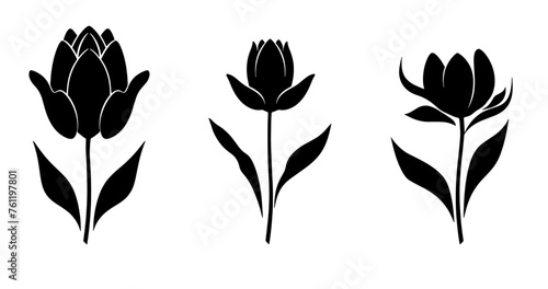set of silhouettes of flowers