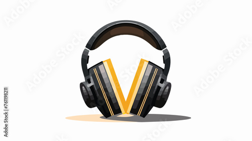 Audio book logo. black opened book with music note