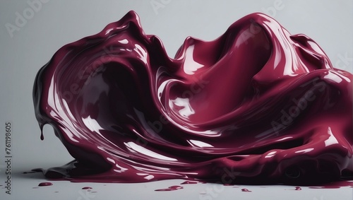 This image captures a swirling mass of a glossy red substance, resembling silky fabric or a fluid motion, set against a neutral background photo