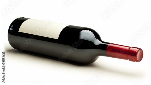 Mockup of wine bottle lying down, with white label 