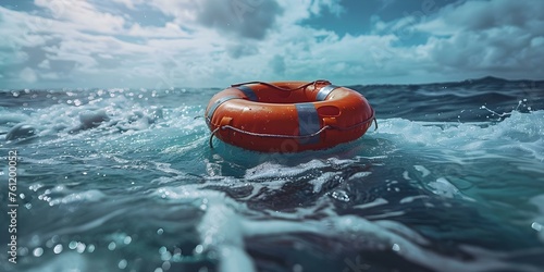 Marine Rescue Lifesaver: Safety Flotation Device in Ocean Waves. Concept Marine Rescue, Safety Equipment, Flotation Device, Ocean Waves, Lifesaving Techniques