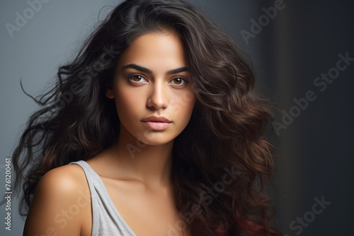 Portrait of a stylish young latin woman with long black hair