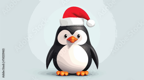 Merry Christmas penguin  greeting card flat vector © Noman