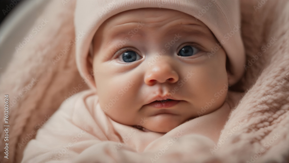 portrait of a baby that is wearing a pink hat portrait of a baby that is wearing a pink hat