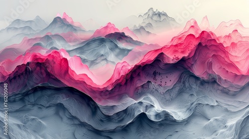 Modern background with pink and grey texture. Japanese wave and geometric pattern.