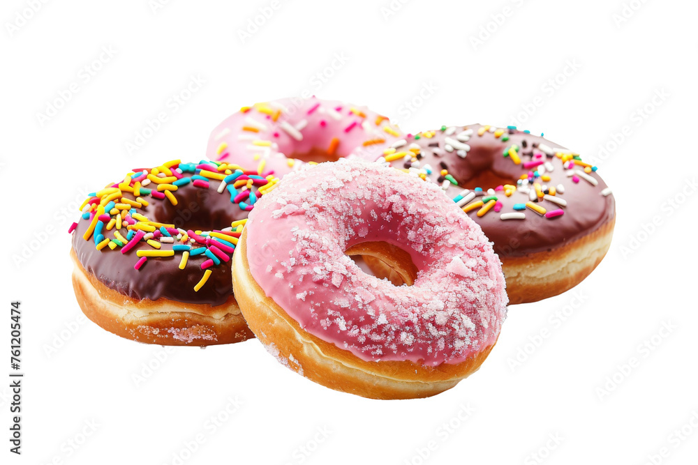 Three Donuts With Pink Frosting and Sprinkles. On a Transparent Background. Three Donuts With Pink Frosting and Sprinkles. On a Transparent Background.