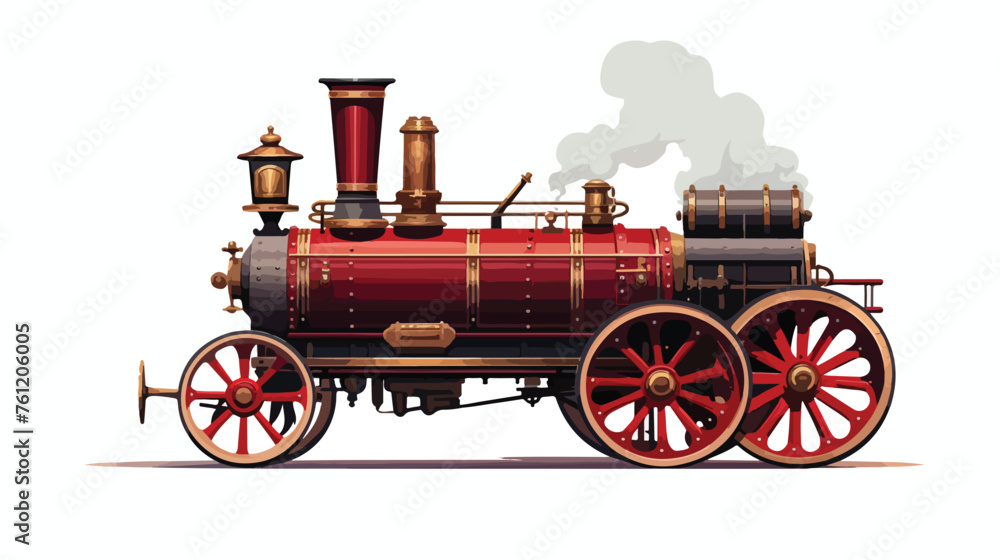 Rendering of the first steam tractor flat vector 