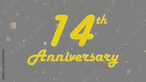 Happy 14th anniversary, motion graphic grey background.