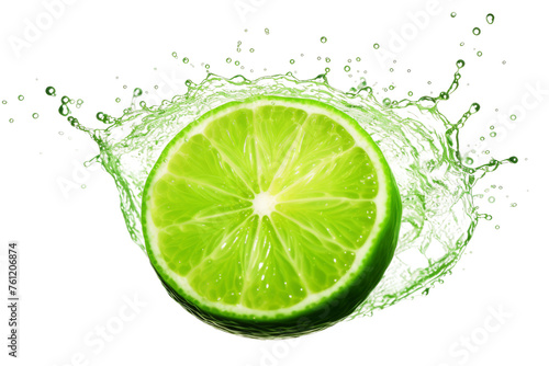 Lime With Water Splash. On a Transparent Background.