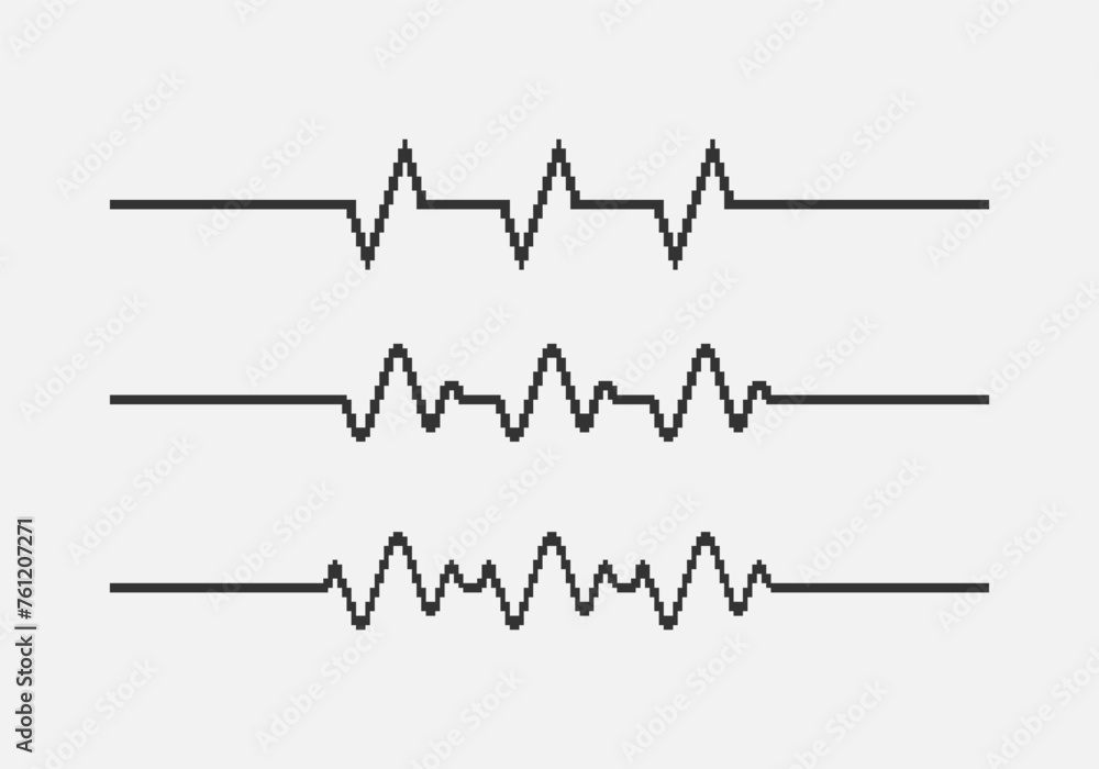 black and white simple flat 1bit vector pixel art set of heartbeat cardiogram lines black and white simple flat 1bit vector pixel art set of heartbeat cardiogram lines
